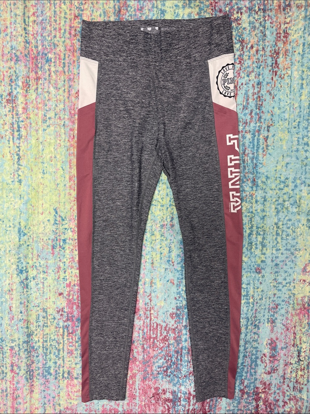 PINK Victoria's Secret Gray and Mauve Colorblock Active Leggings